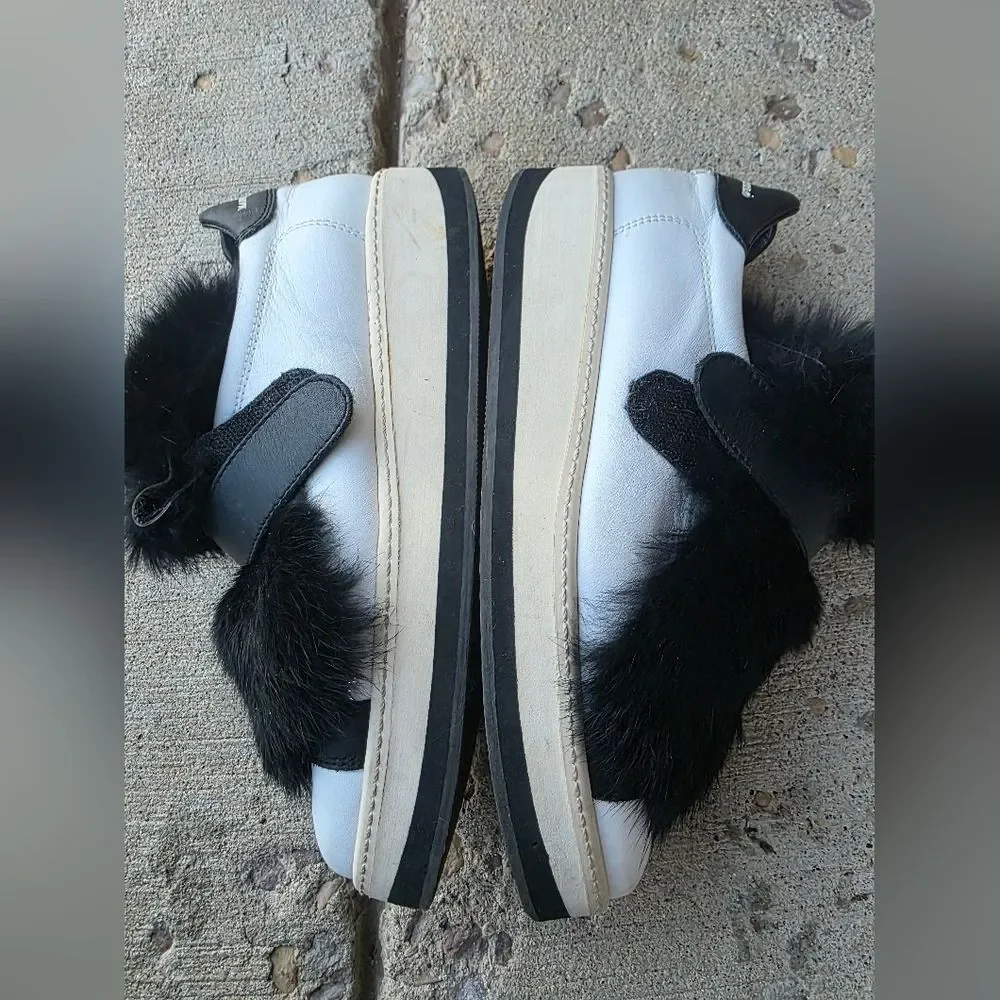 Manuel Barcelo Rabbit Hair Sneakers Black White Leather Sz 38